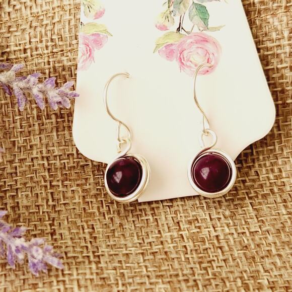 Purple Quartz Stone Dangle Earrings, Silver-Plated Wire Wrapped Earrings - Picture 6 of 9